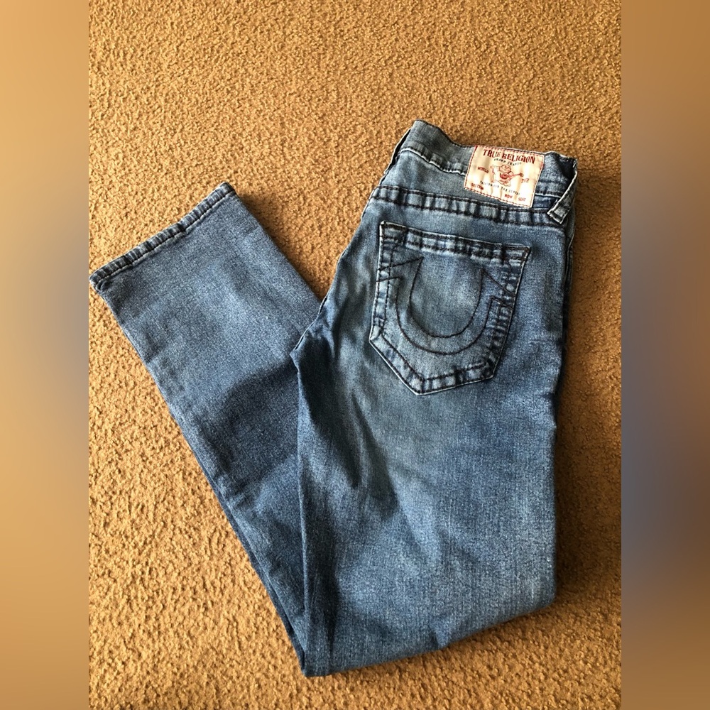 True Religion Ricky Jeans Mens 33 Relaxed Straight Leg Thick Stitch 32” Inseam